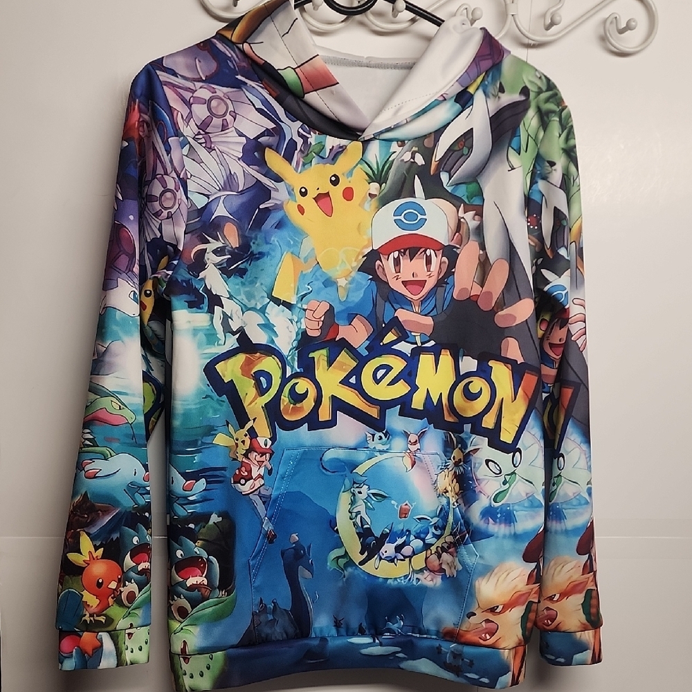 Pokemon Kids Colorful Graphic Front Pocket Hoodie - Multicolor Sz L